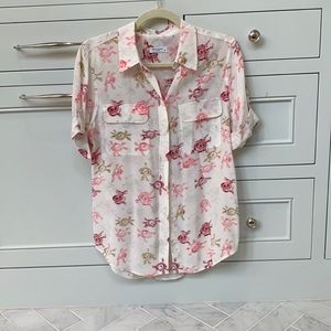 Equipment silk cuffed short sleeve blouse